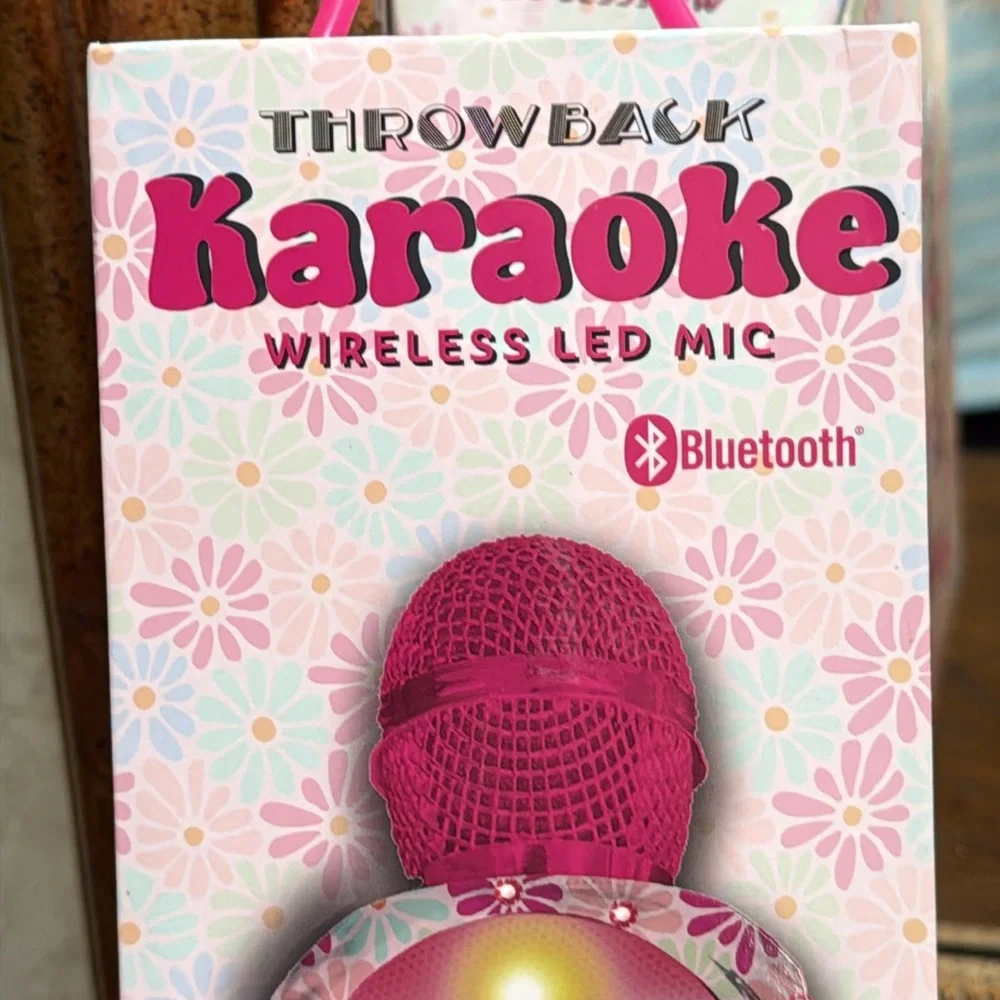 Karaoke Wireless LED Bluetooth Microphone in pink floral. Enjoy hours of fun